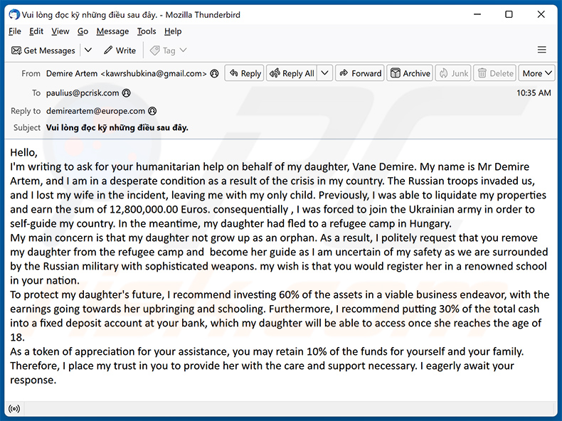 Help My Daughter E-Mail-Betrug (2023-10-05)