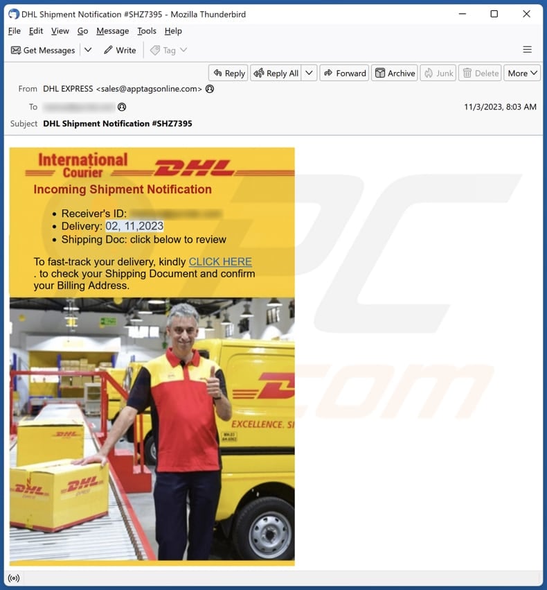 DHL - Incoming Shipment Notification E-Mail Spam Kampagne