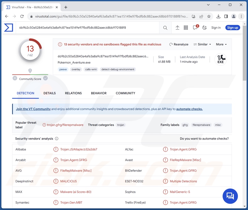 Epsilon Malware Erkennungen auf VirusTotal