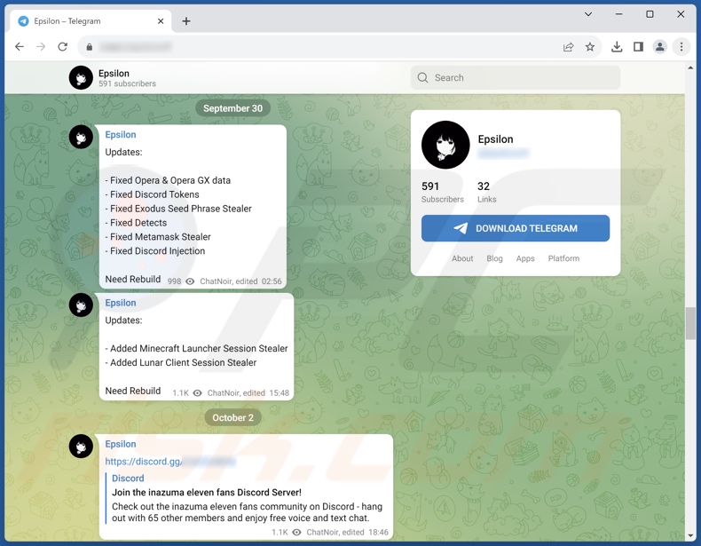 Epsilon Malware wird auf Telegramn beworben