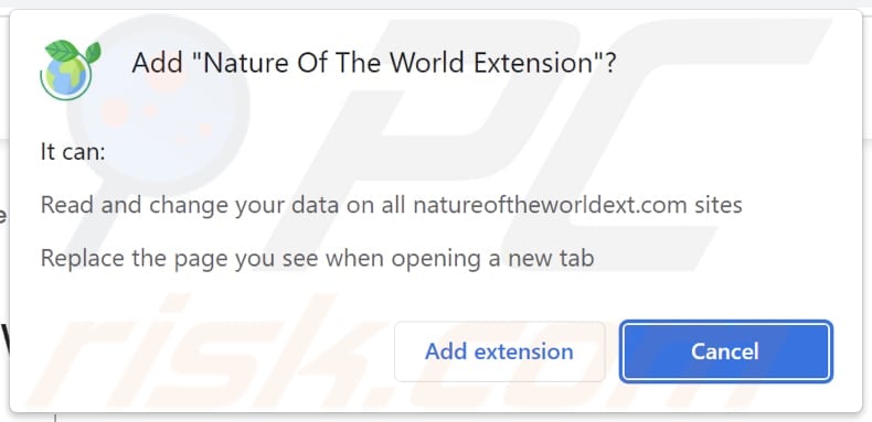 Nature Of The World Extension Browserentführer bittet um Berechtigungen