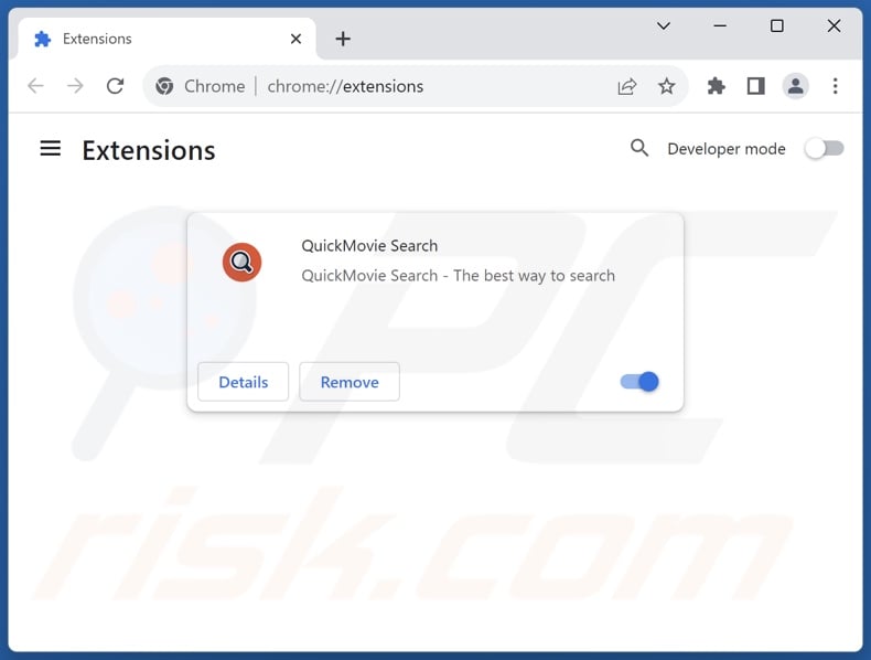 Mit search.quickmovietab.com verwandte Google Chrome Erweiterungen entfernen