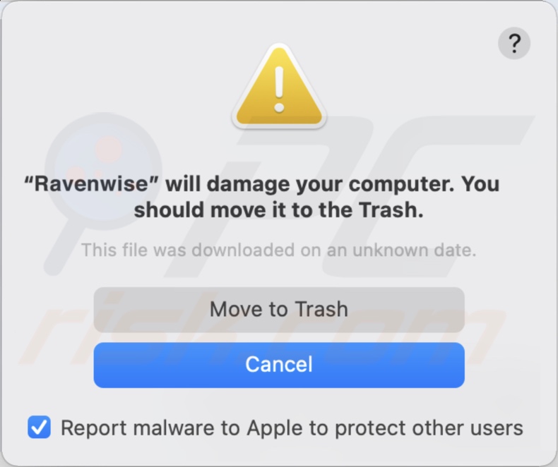 Angezeigtes Dialogfenster, wenn Ravenwise Adware im System entdeckt wird