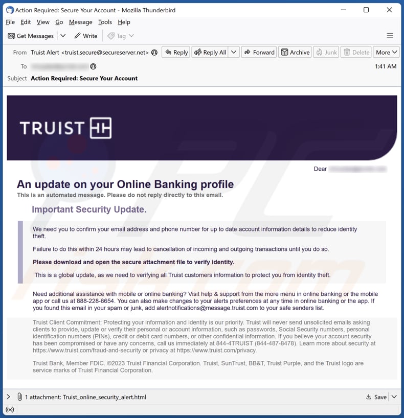 Truist Online Banking Profile E-Mail-Spam-Kampagne