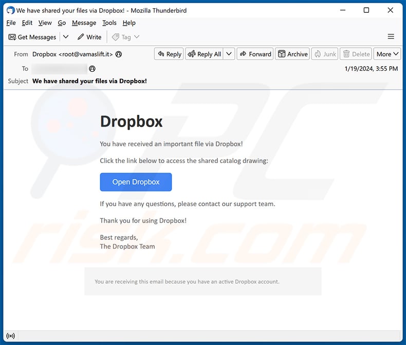 A File Was Shared With You Via Dropbox E-Mail-Betrug (2024-01-22)