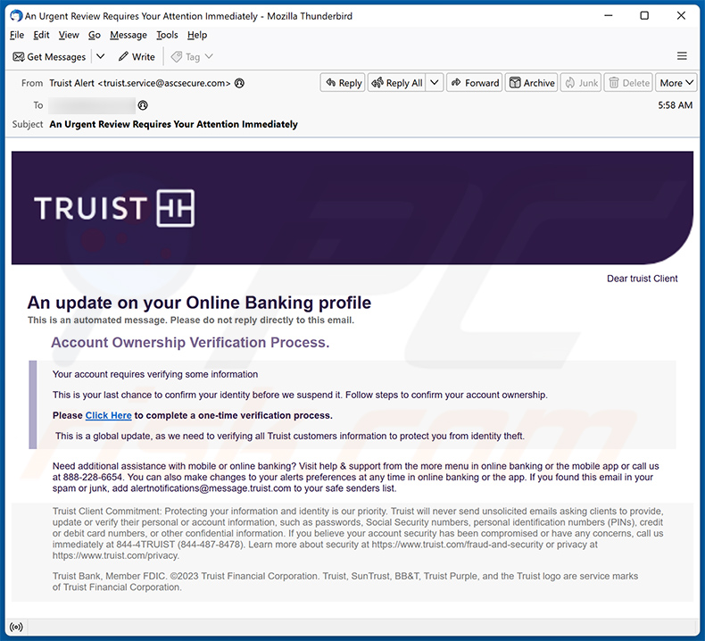 Truist Online Banking Profile E-Mail-Betrug (2024-01-11)