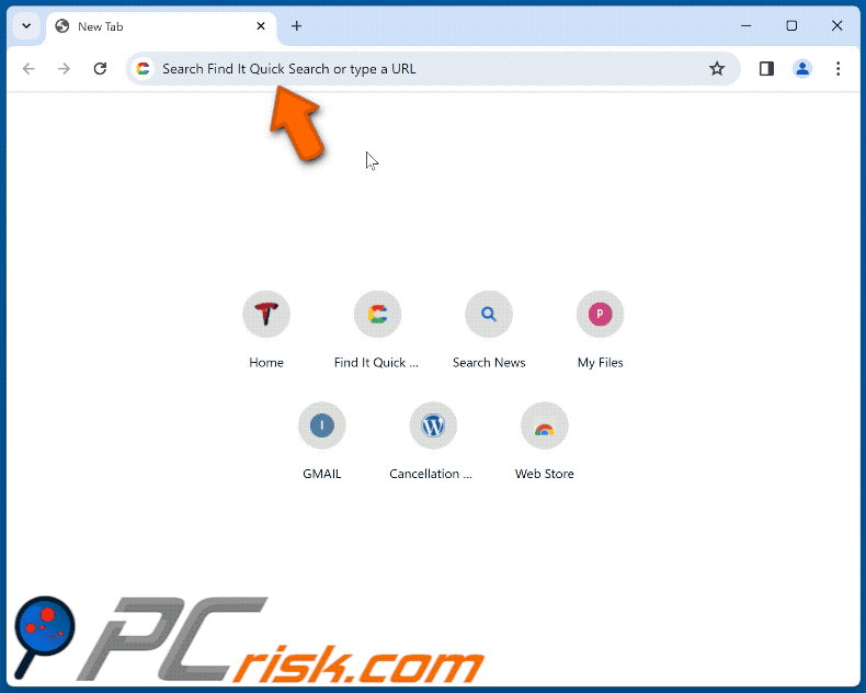 Find It Quick Search Browser-Entführer, der auf finditquicksearch.com umleitet (GIF)