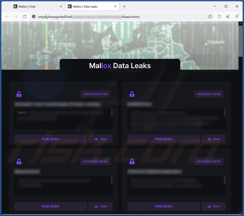 Ma1x0 ransomware Datenleck-Seite