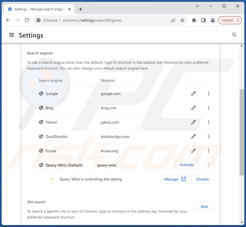 Entfernen von query-whiz.com aus der Standardsuchmaschine von Google Chrome