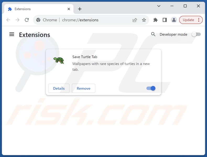 Entfernen von saveturtletab.com-bezogenen Google Chrome-Erweiterungen