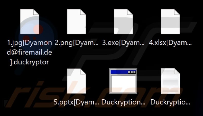 Von Diamond (Duckcryptor) Ransomware verschlüsselte Dateien (.[Dyamond@firemail.de].duckryptor-Erweiterung)