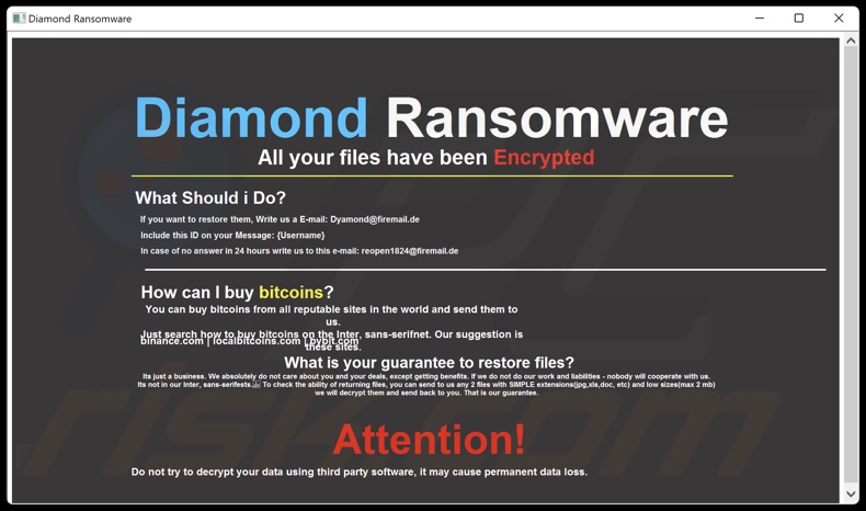 Diamond (Duckcryptor) ransomware Lösegeldforderung (Duckryption_info.hta)