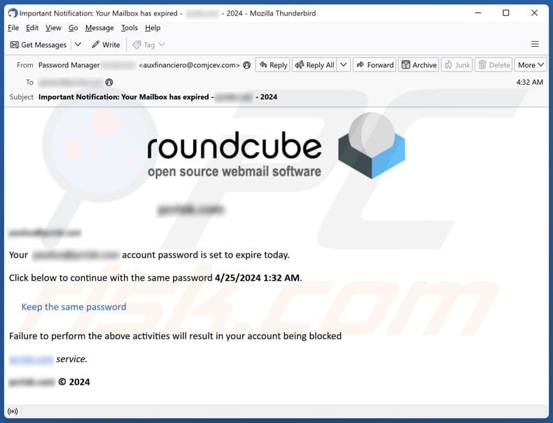 Roundcube Password Set To Expire E-Mail-Spam-Kampagne