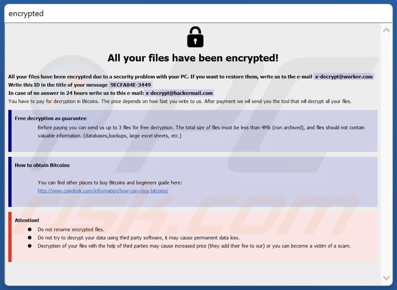 xDec ransomware Pop-up-Erpresserbrief (info.hta)