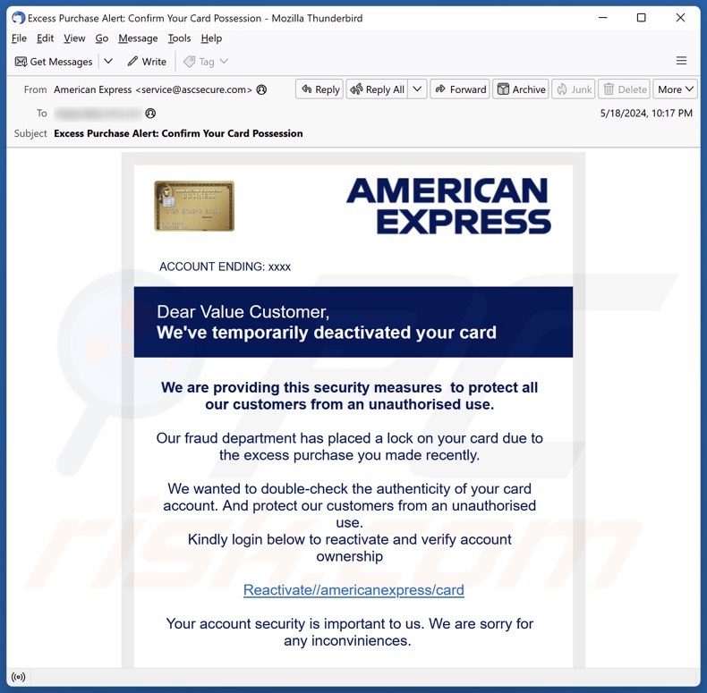 American Express Card Deactivation E-Mail-Spam-Kampagne