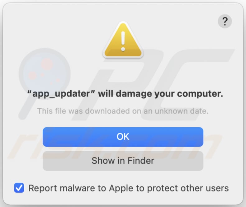 App_updater Adware Popup Warnung