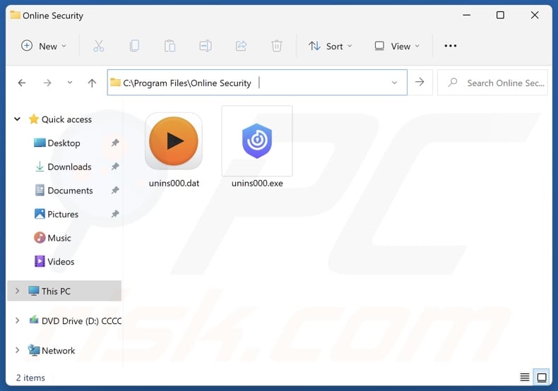 Fake Online Security Chrome-Browsererweiterung Installationsordner