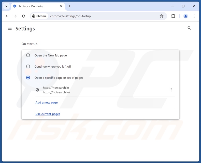 hotsearch.io von der Startseite von Google Chrome entfernen