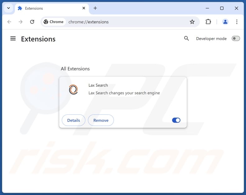 Entfernen von laxsearch.com-bezogenen Google Chrome-Erweiterungen