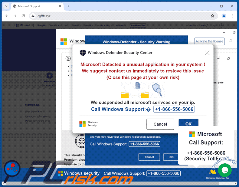 Erscheinen von Microsoft Detected A Unusual Application In Your System scam