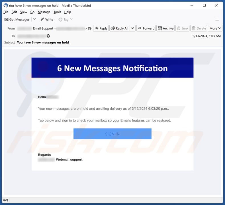 New Messages Notification E-Mail-Spam-Kampagne