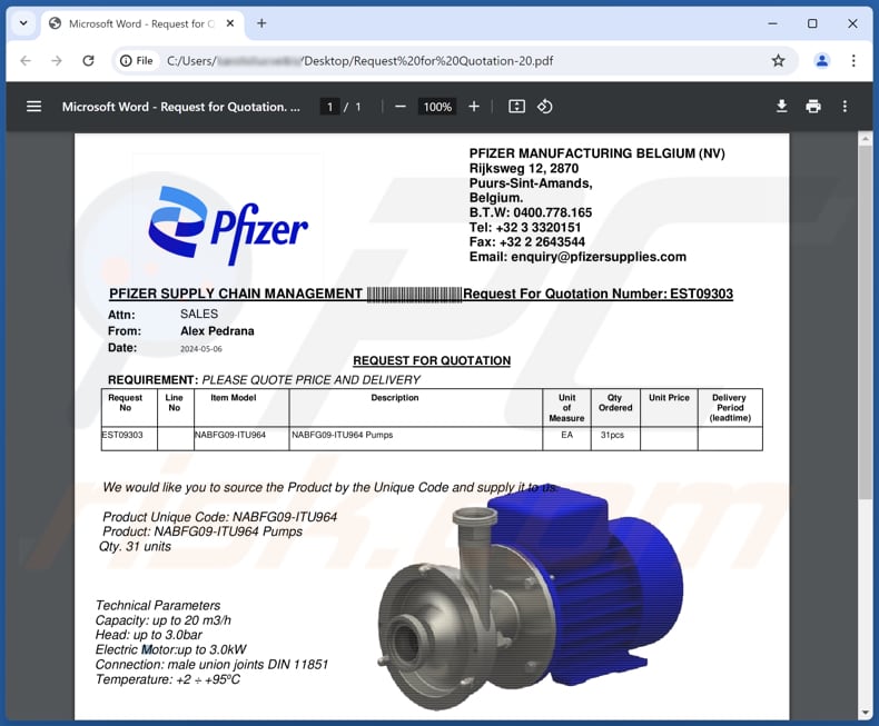 Pfizer Supply E-Mail-Betrug phihsing PDF vierte Variante