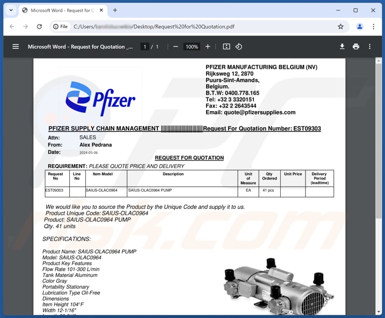 Pfizer Supply E-Mail-Phishing PDF dritte Variante