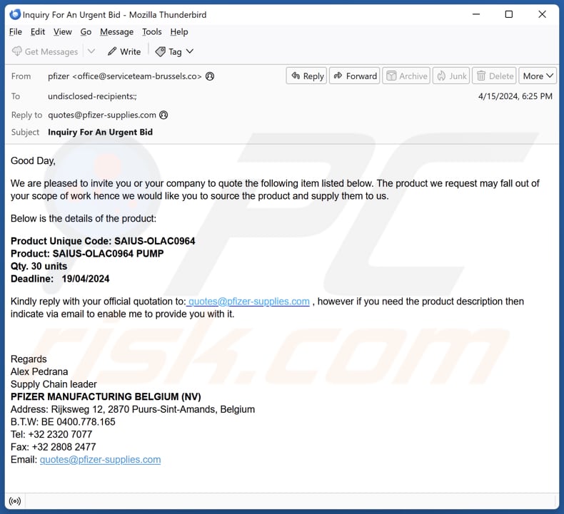 Pfizer Supply E-Mail-Betrug zweite Variante