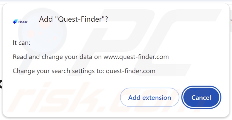Quest-Finder Browser-Hijacker fragt nach Berechtigungen