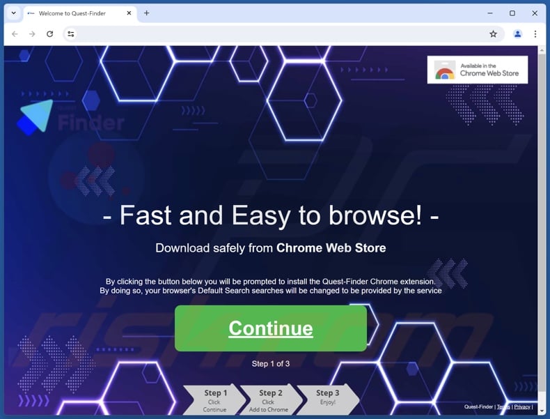 Website, die zur Werbung für den Quest-Finder Browser-Hijacker verwendet wird