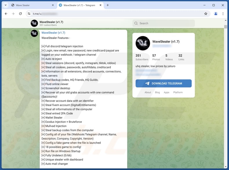 WaveStealer-Malware auf Telegram beworben