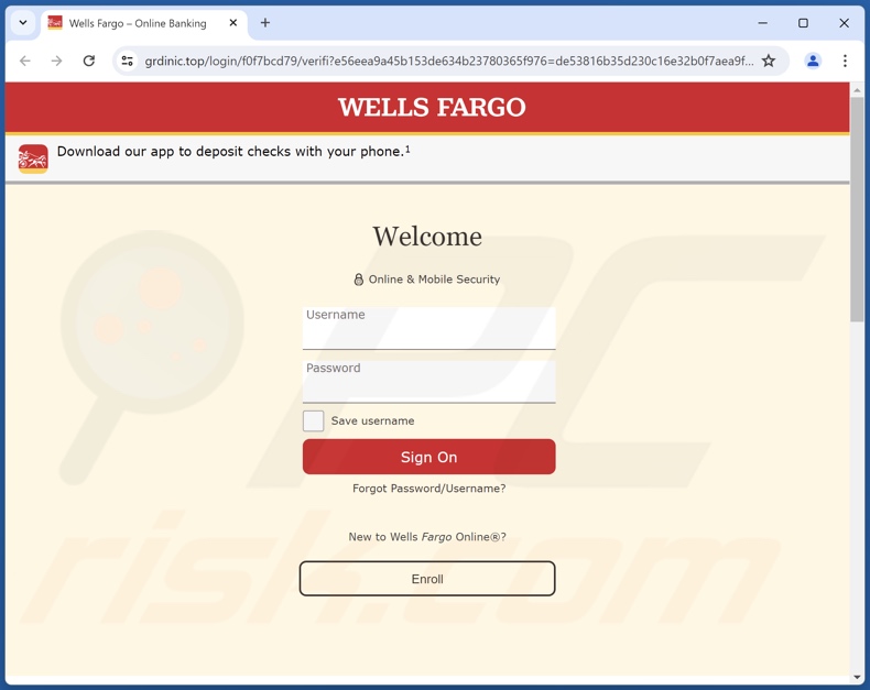 Wells Fargo - Account Verification Required Betrugs-E-Mail beworben Phishing-Website