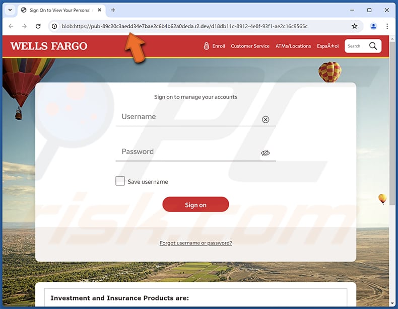 Wells Fargo - Card Activity Verification E-Mail-Betrug Phishing-Seite