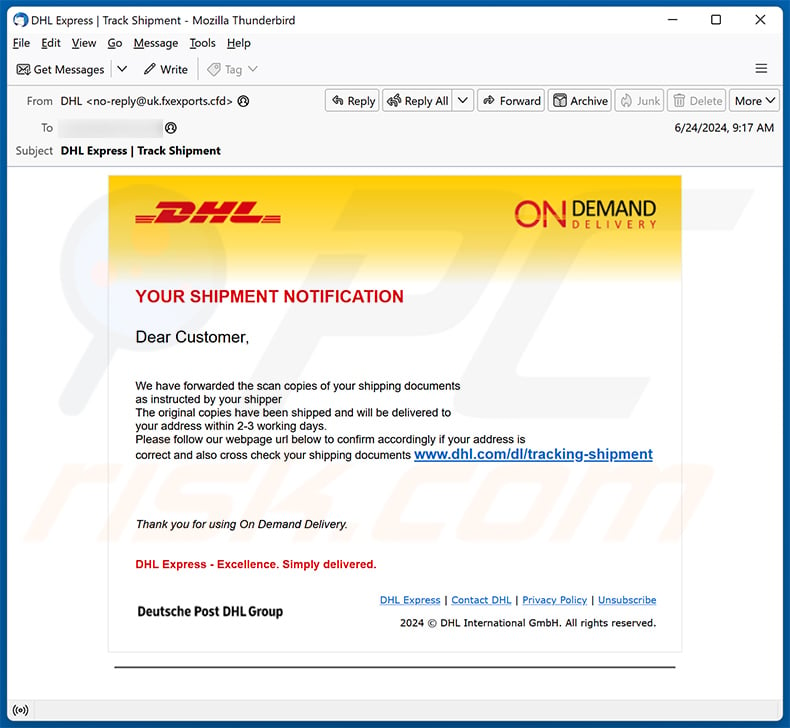 DHL Shipment Notification email Betrug (2024-06-26)