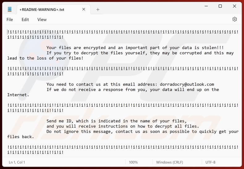 DORRA ransomware Textdatei (+README-WARNING+.txt)