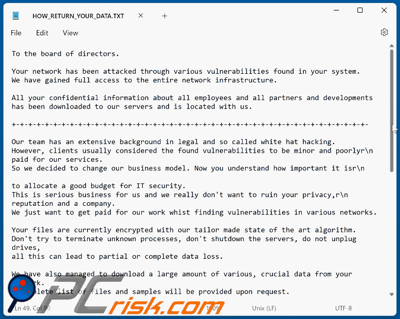 El Dorado ransomware Textdatei (HOW_RETURN_YOUR_DATA.TXT)