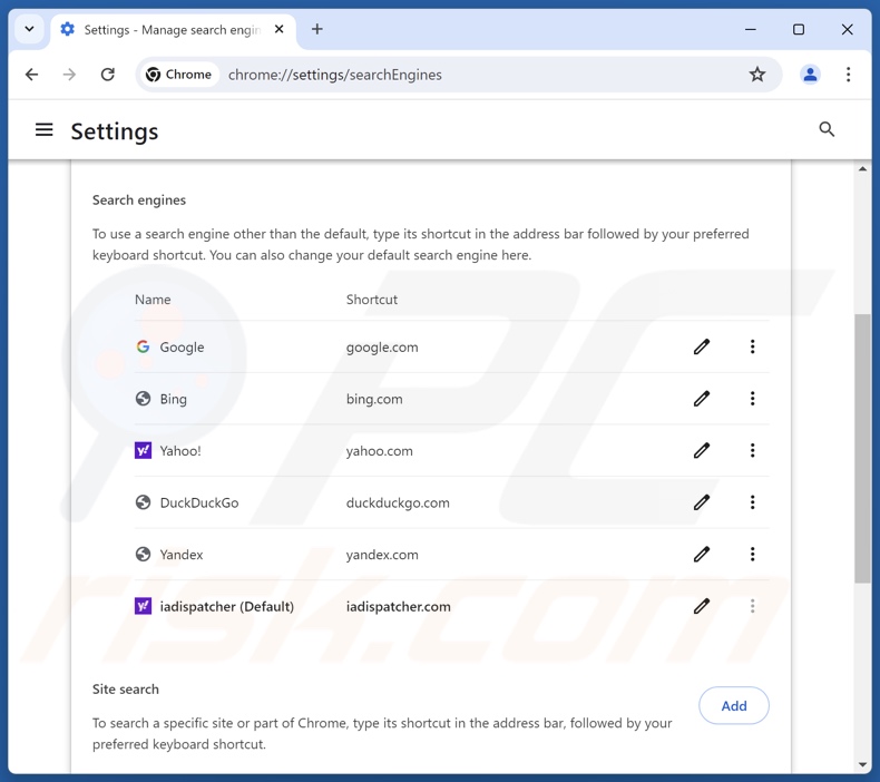 Entfernen von iadispatcher.com aus der Standardsuchmaschine von Google Chrome