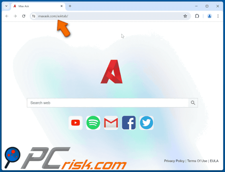 Max Ask Browser-Entführer, der auf maxask.com umleitet (GIF)