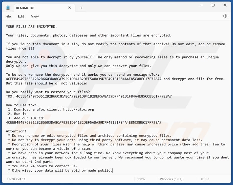 Orbit ransomware Textdatei (README.TXT)