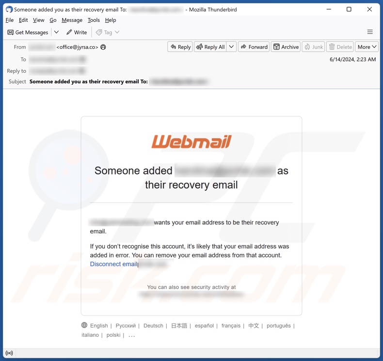 Someone Added You As Their Recovery E-Mail Spam Kampagne