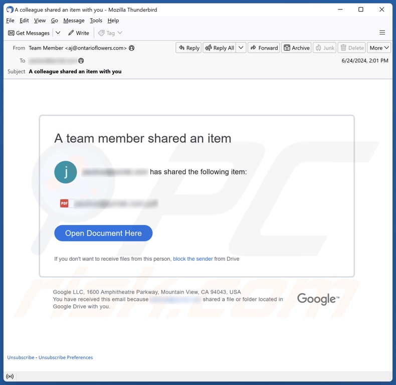 A Team Member Shared An Item E-Mail-Spam-Kampagne