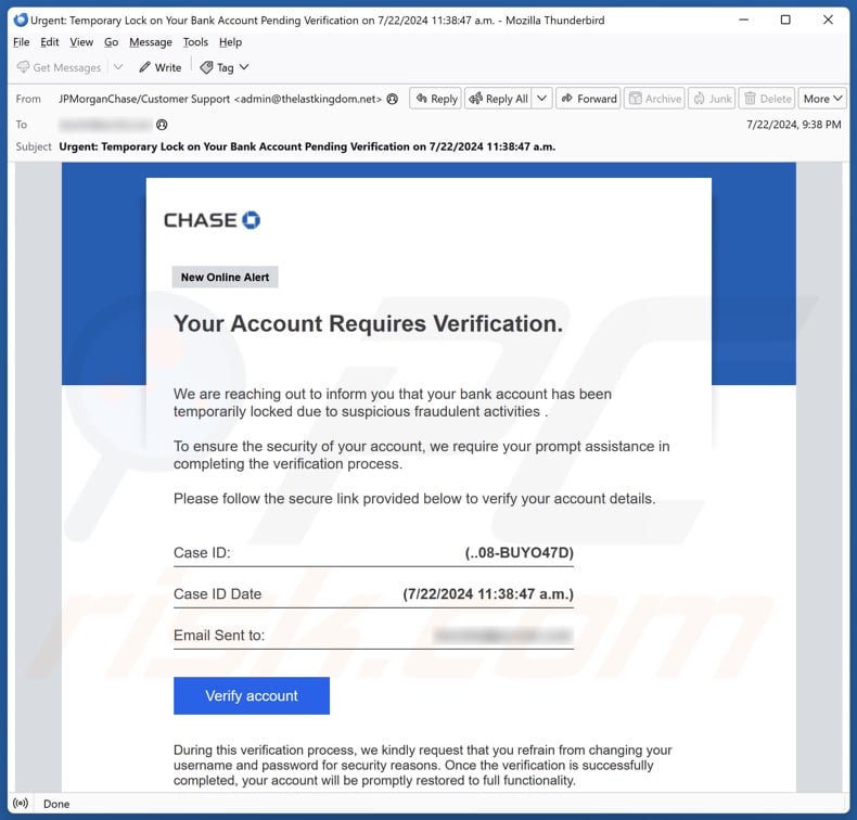 Chase - Account Verification E-Mail-Spam Kampagne