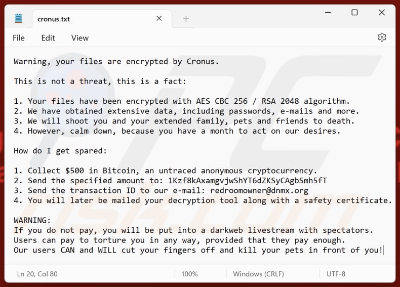 Cronus ransomware Textdatei (cronus.txt)