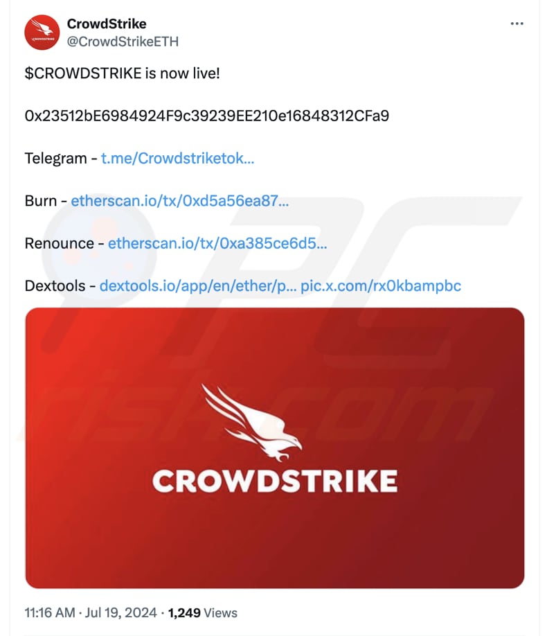 CrowdStrike-Betrugs-Tweet zur Bewerbung des Crowdstrike-Tokens