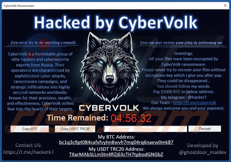 CyberVolk ransomware Pop-up-Fenster