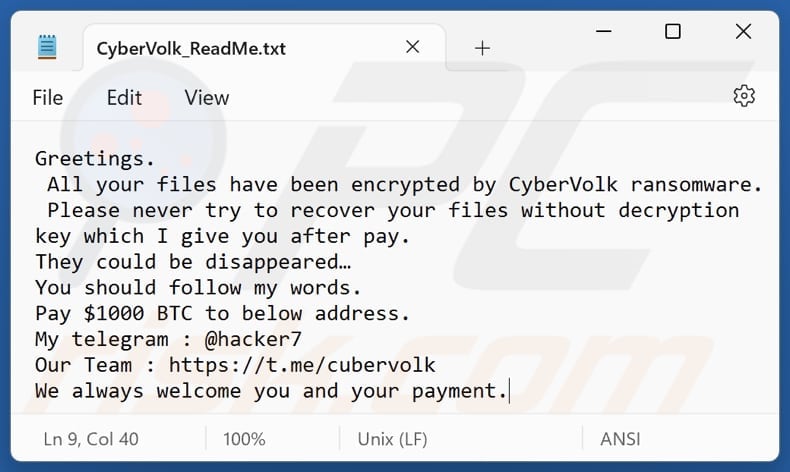 CyberVolk ransomware Textdatei (CyberVolk_ReadMe.txt)