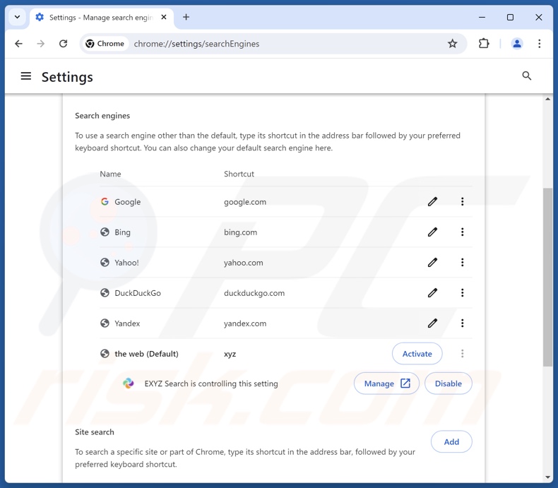 Entfernung von exyzsearch.com aus der Standardsuchmaschine von Google Chrome