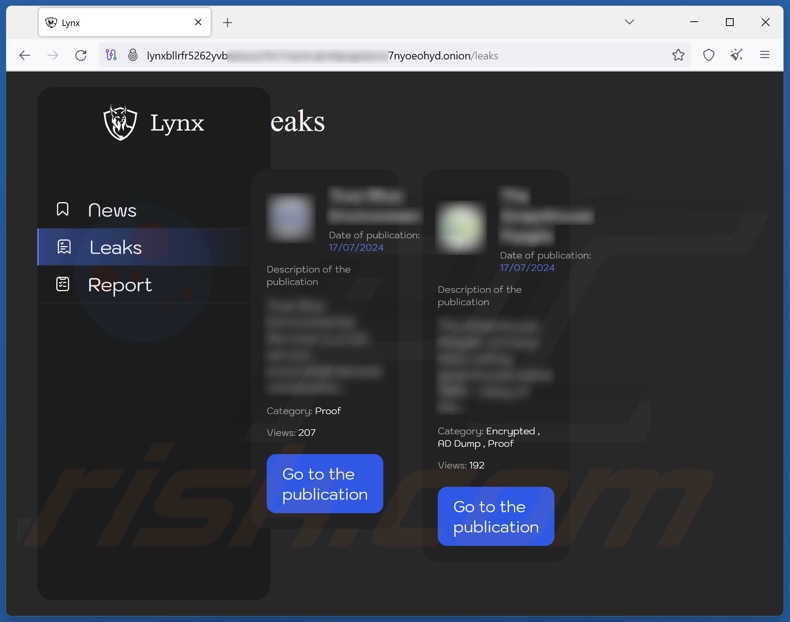 Lynx ransomware Datenleckseite