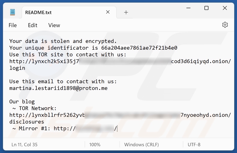 Lynx ransomware Lösegeldforderung (README.txt)