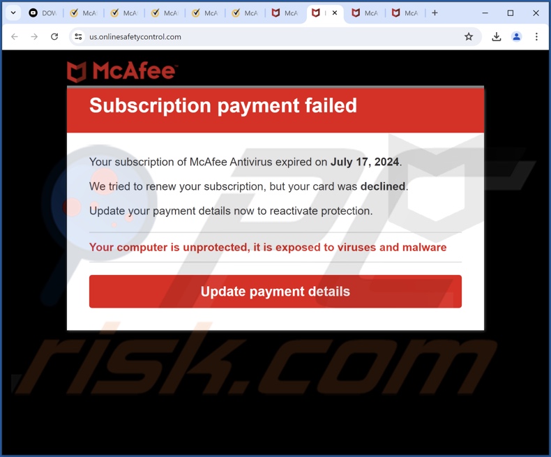 McAfee - Subscription Payment Failed Betrug